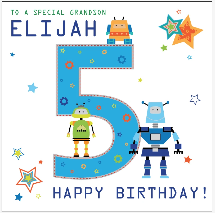 Personalised robots card 2ND 3RD 4TH 5TH birthday Any Age/Name Son Grandson  - Image 4 of 4