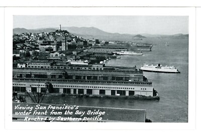 View from Bay Bridge, Southern Pacific Ferries Arrive & Depart San Francisco PC