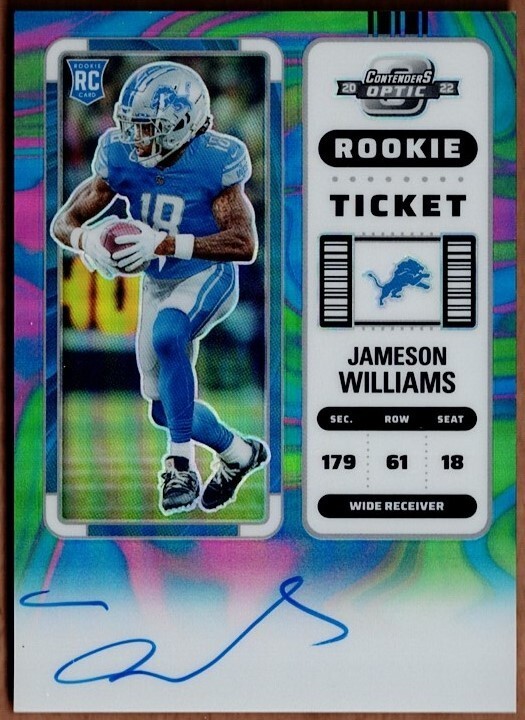 2022 Panini Contenders Optic Neon Marble Auto #124 Jameson Williams #4/4