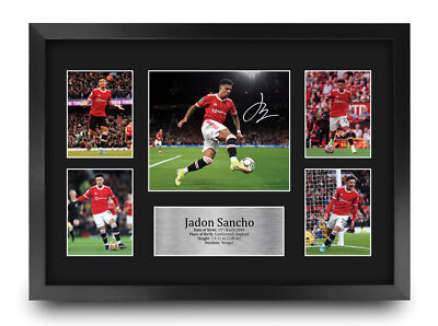 Jadon Sancho Man United Geschenke gedrucktes Autogrammbild für Fußballfans