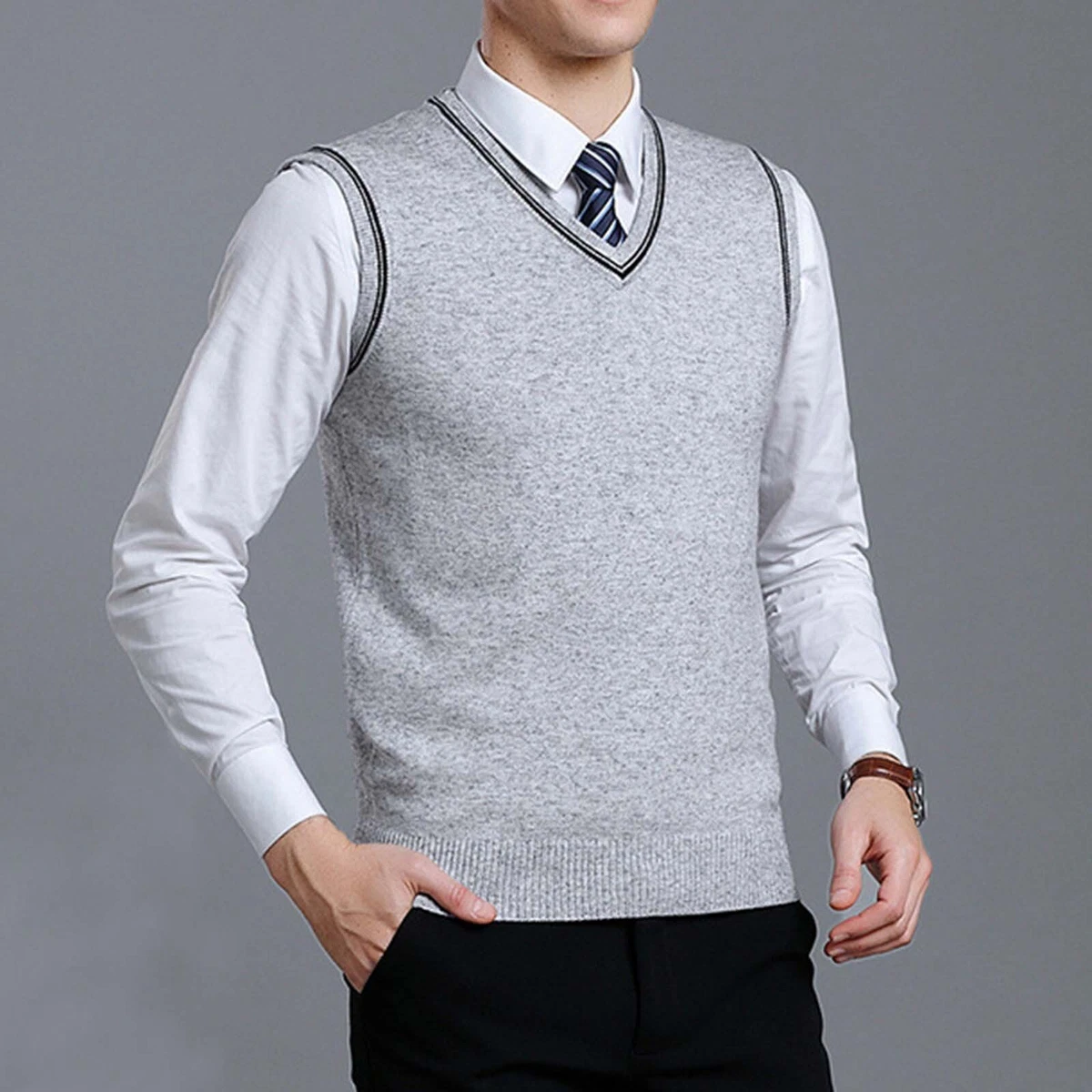 Sleeveless Pullover Tops Sweater Vest Lightweight V-Neck Solid