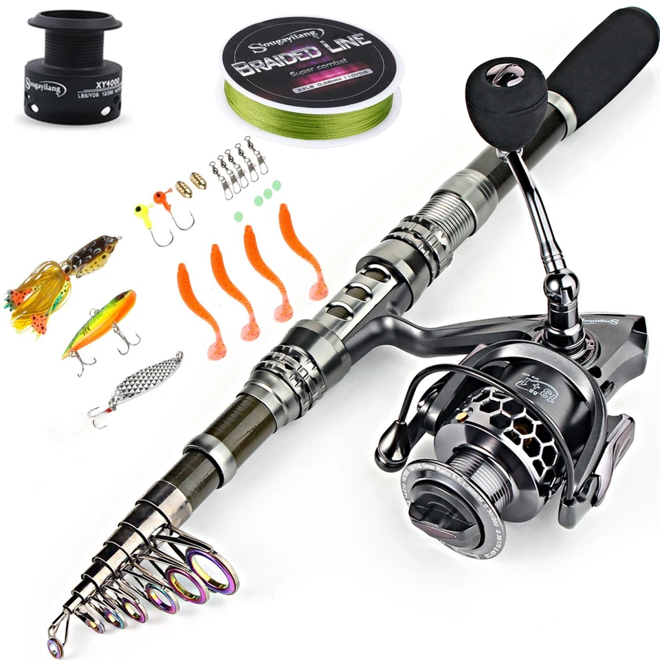 Sougayilang Fishing Rod Combos with Telescopic Fishing Pole Spinning Reels - Image 2 of 4