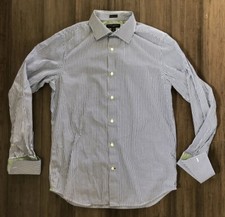 Banana Republic Men  s M Blue Striped Slim French Cuffs Shirt Sz 15-15 1/2 Cotton