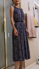 NWOT Women Tie Shoulder Navy Blue White Floral Sleeveless Dress Size S