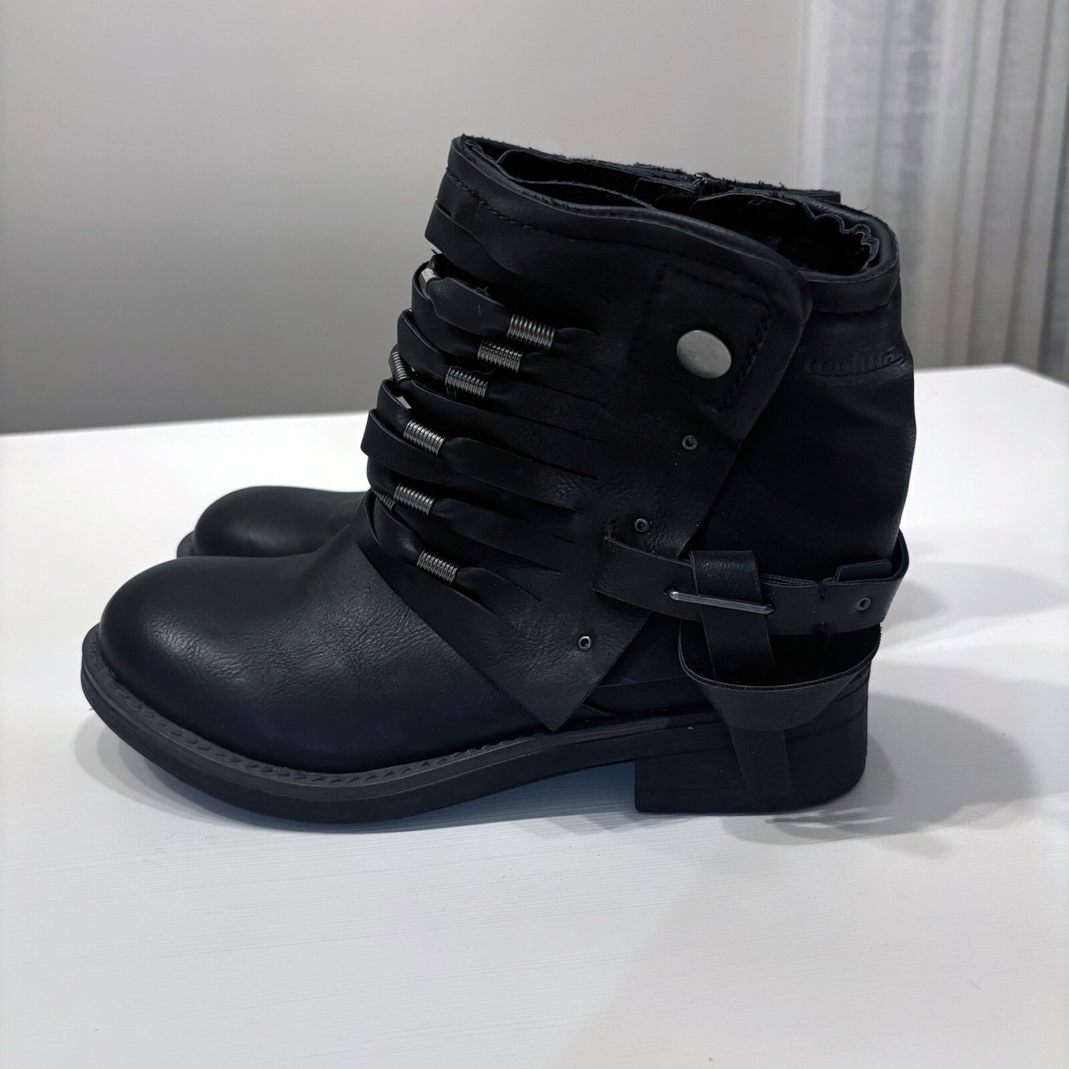 Coolway Baru Women's Black Leather Ankle Boots Moto Y2K Goth
