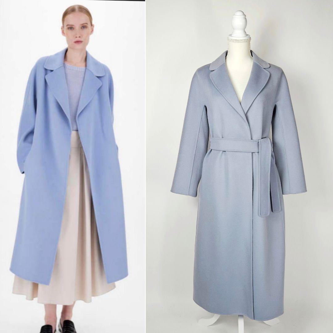 ジャケット・アウター made in italy MaxMara long coat el Women's Max Mara Long Coat, Size 40, Blue Gray, Virgin Wool