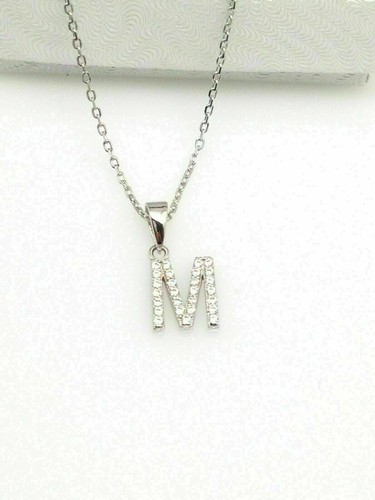 0.5ct Round Moissanite M Initial Pendant With 18" Chain 14KYellow Gold Plated - Picture 2 of 9