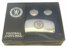 Image of Chelsea FC Licensed Executive Cufflinks Football Design Chrome Cuffs in Gift Box