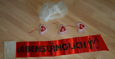 DECO Junggesellen Abschied Schärpe + Nachthaube +  Deco Herzchen JGA Hochzeit