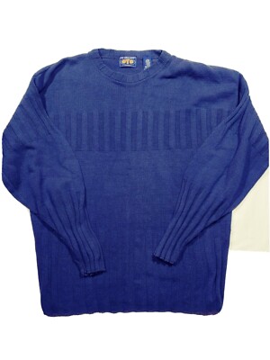 VTG OTB Sweater Mens L Blue Made In USA 90s Knit Ribbed Pullover Heavyweight EUC