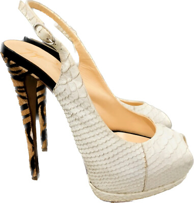 Giuseppe Zanotti White Phyton Embossed Leather peep toe
