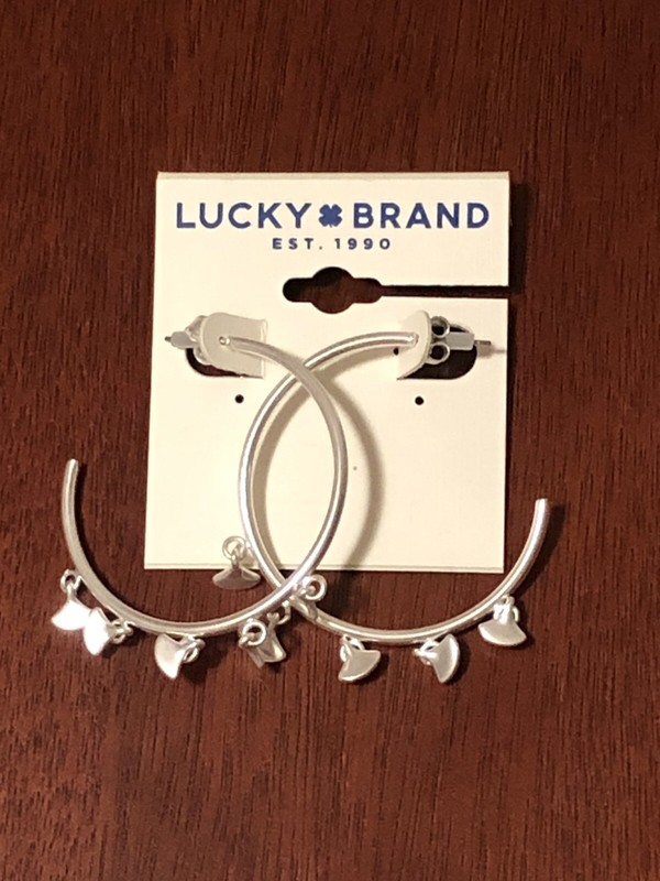 lucky brand earrings silver tone fan charm hoop new with tags