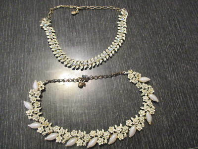 Lot 2 Vintage MCM Retro Rhinestone Enamel  Necklace Repair Project Parts Harvest