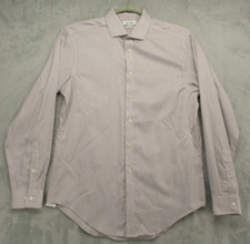 Calvin Klein Button Up Shirt Men's L Slim Gray White Pink Striped Pattern Cotton