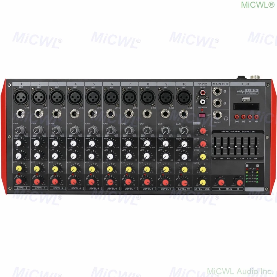 MG12 12-Input 2-Bus Bluetooth Mixing Console Karaoke Mixer 12 Microphone Channel - Image 4 of 4