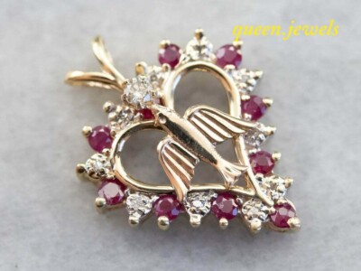 2.50CT Round Lab-Create Diamond & Red Ruby New Heart Pendant 14K Yellow Gold FN