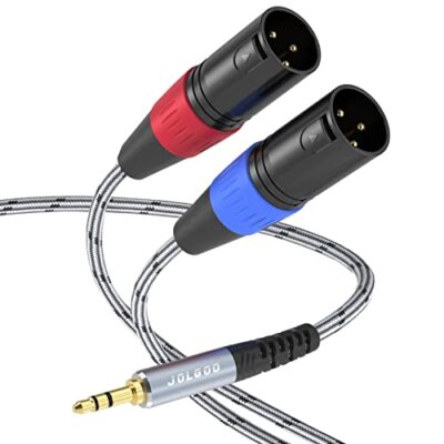 3.5 mm TRS to Dual XLR Male Pro Stereo Breakout Cable 3.3 Feet BlueRed