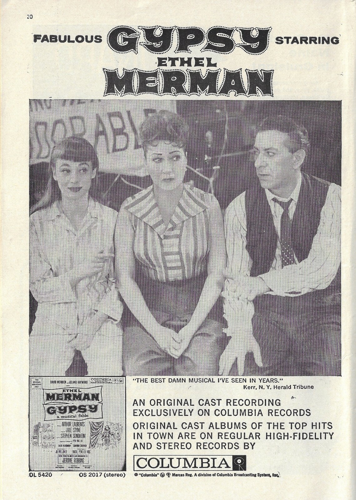 Ethel Merman "GYPSY" Jack Klugman / Jule Styne / Stephen Sondheim 1960