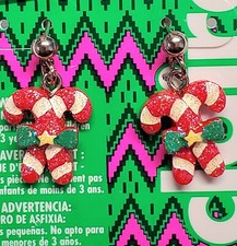New Claire's Earrings Post backing Red White Glitter Candy Canes Christmas