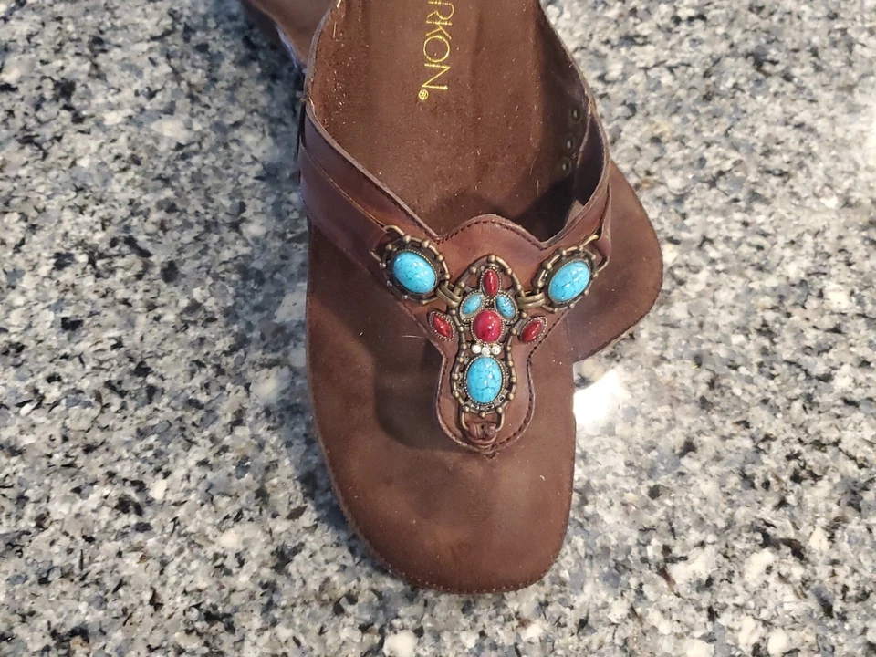 TANGA Markon SANDALIA-cuero Adornado TURQUESA Cuentas Talla 6M Foto 2 de 4