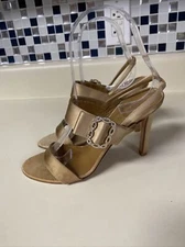 Valentino Garavani  Gold/Tan Elegant Rhinestone Buckle Heel Sz 35  $675 Sling