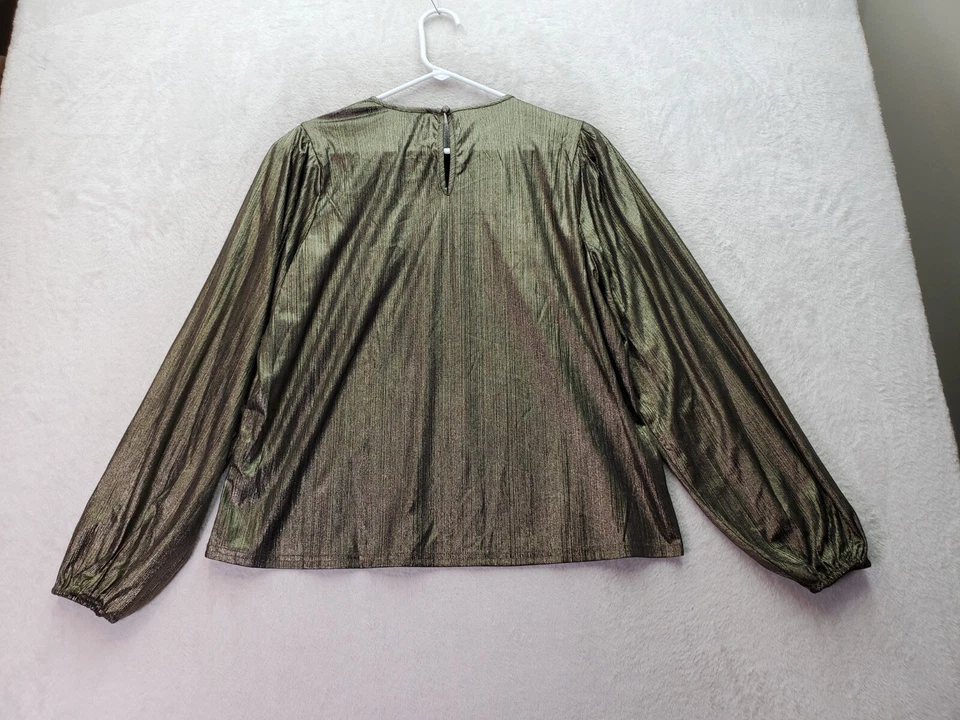 Blusa Top Aqua Mujer Talla Grande Dorado Metálico Poliéster Manga Larga Cuello Redondo Foto 2 de 4