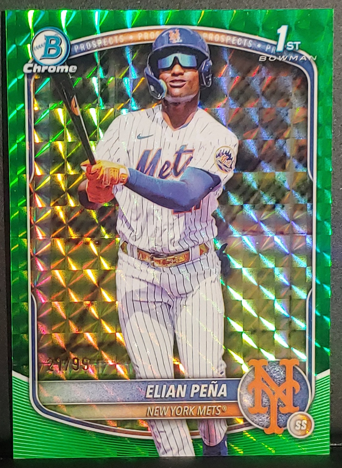# MATCH SP #21/99 2025 Elian Pena 1st Bowman Chrome Green Geometric BCP-155 Mets