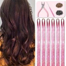 Pink Fairy Hair Tinsel Kit 48 Inches 1200 Strands with Tools 48 Inch,