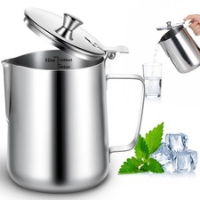32 Oz 1L 304 Stainless Steel Pitcher Lid Metal Measuring Cup Frothing Jug