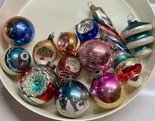VTG SHINY BRITE Plus Glass Christmas Ornaments Assorted Lot 12 Indents Tornados