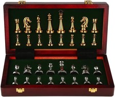 11Inch Large Deluxe Metal Chess Set - Portable Wooden Box with Alloy Pieces, Fol