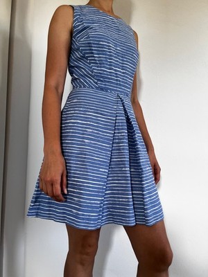 GAP linen/cotton sleeveless Striped Blue White A-line dress US2/UK6-8 Fit Flare