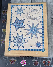Inkadinkado Happy Holidays Snowflake Background 9972 Rubber Stamp Wood B27