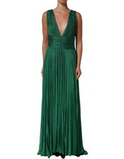 Dolce & Gabbana Emerald Green Plissé Evening Gown Women's Dress