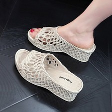 Womens Wedge Heel Sandals Casual Slippers Ladies Summer Slip On Shoes Mules Size