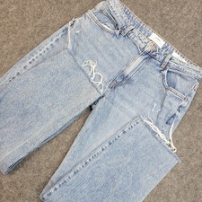 Cotton On Jeans Womens 8 Blue Denim Distressed Original Straight Leg Frayed Hem