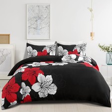 3 Pieces Duvet Cover Set Queen Red Floral Pattern Comforter Cover Elegant Boho F