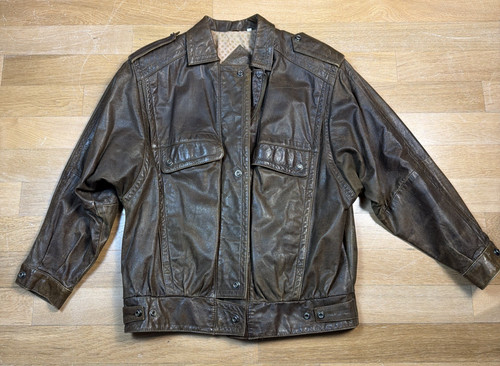Malo, St. Malo Vintage Leather Bomber Aviator Jacket Zip and Snap Front Size Medium
