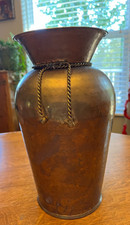 Vintage 12" Hammered Brass Vase with Rope Decoration, India