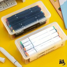 2pcs Large Capacity Transparent Plastic Pencil Boxes, Portable Tension Mount Sto