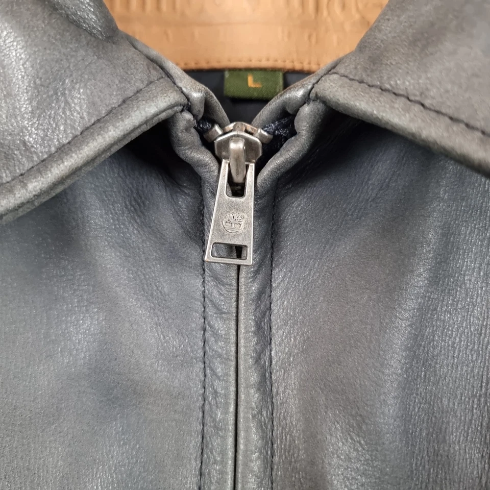 Vintage TIMBERLAND Leather Jacket Mens L Large Grey Biker Bomber Cowhide - Image 4 of 4