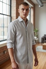 H.E. by Mango Men’s XS Classic Fit Easy Iron Blue White Striped Button Down Shir