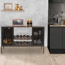 Wine Bar Cabinet w/ Power Outlets Industrial Coffee Bar Cabinet for Liquor