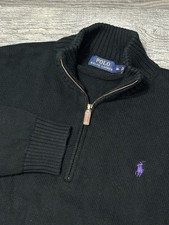 Vintage Polo Ralph Lauren 1/4 Zip Mock Neck Knit Sweater Pony Black XL