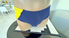 Men's Speedo PowerFLEX Eco Swim Brief - Navy Yellow- Size 32 - 2 1/2" Sides