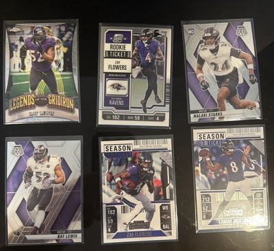 Baltimore Ravens 6 Card Lot   Lamar Jackson + Zay Flowers RC + Ray Lewis Mosaic