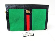Borsa a tracolla Gucci Ophidia verde nero catena pelle scamosciata 503877 usata