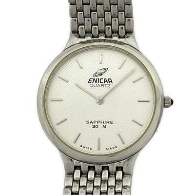 ENICAR Men s Quartz Watch Silver & White Excellent Condition 280-113M