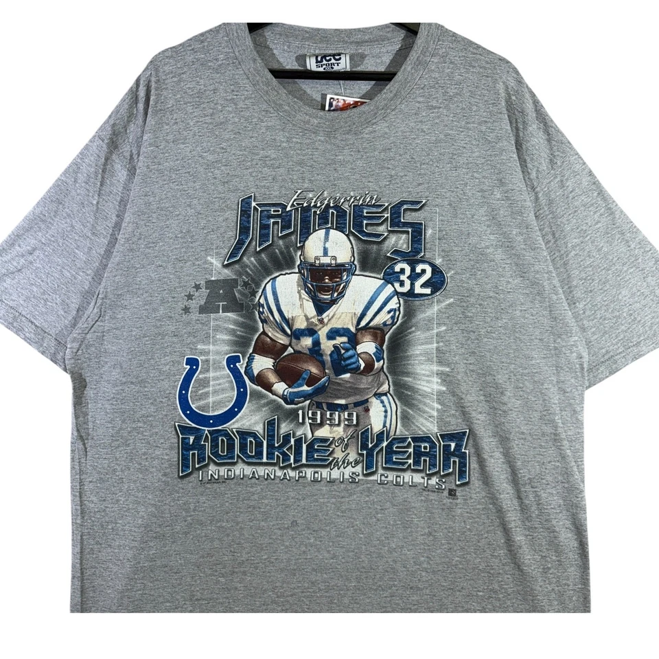 男式复古印第安纳波利斯小马队 Edgerrin James 灰色 NFL T 恤 1999 XXL — 第 2/4 张图片