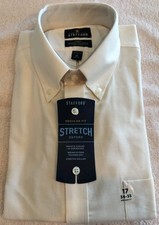 Stafford Ecru Travel Wrinkle Free Oxford Dress Shirt Mens 17 34-35 Stretch NWT